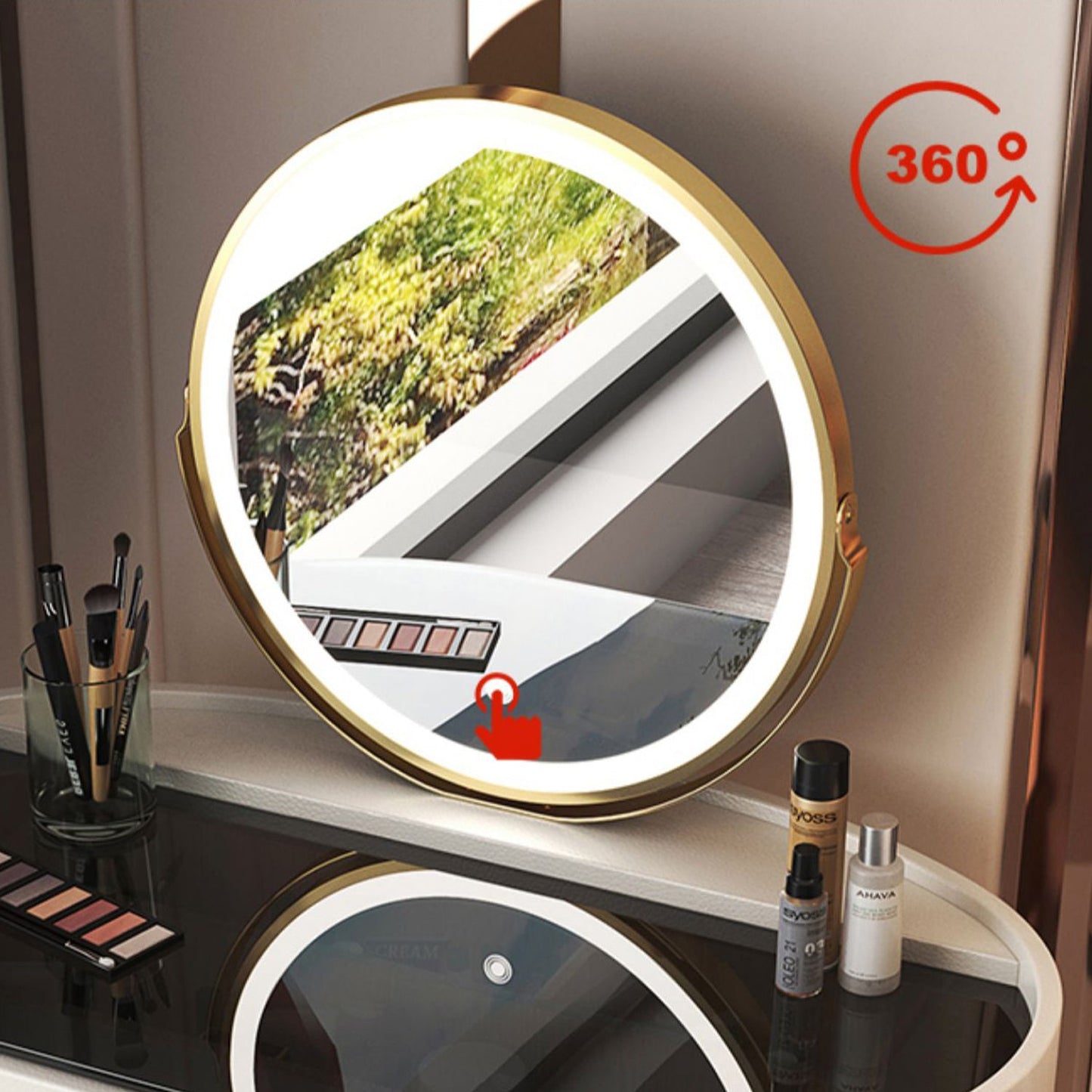 Glass Top Makeup Vanity Desk Lighted Mirror Vanity Dressing Table Set Clearhalo 'Bedroom Furniture' 'furn' 'furn_makeup_vanities' 'Furniture' 'Makeup Vanities' 'makeup_vanities' 7093387