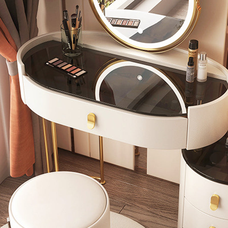 Glass Top Makeup Vanity Desk Lighted Mirror Vanity Dressing Table Set Clearhalo 'Bedroom Furniture' 'furn' 'furn_makeup_vanities' 'Furniture' 'Makeup Vanities' 'makeup_vanities' 7093391