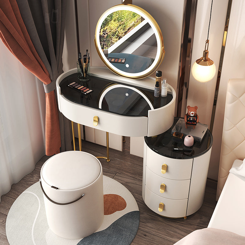 Glass Top Makeup Vanity Desk Lighted Mirror Vanity Dressing Table Set Makeup Vanity & Mirror & Stools 24"L x 14"W x 30"H White Clearhalo 'Bedroom Furniture' 'furn' 'furn_makeup_vanities' 'Furniture' 'Makeup Vanities' 'makeup_vanities' 7093395