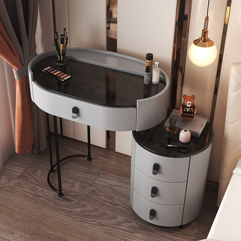 Glass Top Makeup Vanity Desk Lighted Mirror Vanity Dressing Table Set Makeup Vanity 24"L x 14"W x 30"H Grey Clearhalo 'Bedroom Furniture' 'furn' 'furn_makeup_vanities' 'Furniture' 'Makeup Vanities' 'makeup_vanities' 7093398