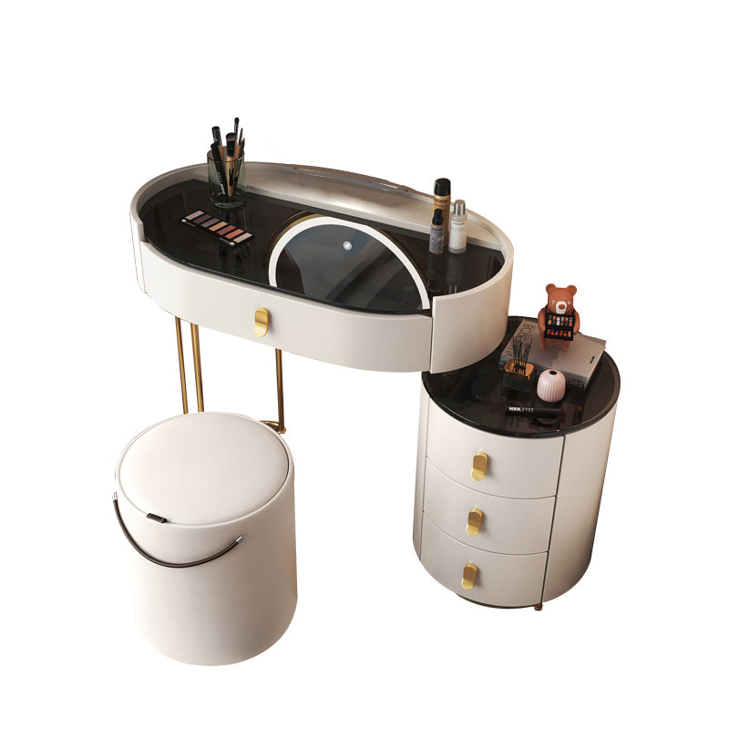 Glass Top Makeup Vanity Desk Lighted Mirror Vanity Dressing Table Set Clearhalo 'Bedroom Furniture' 'furn' 'furn_makeup_vanities' 'Furniture' 'Makeup Vanities' 'makeup_vanities' 7093402