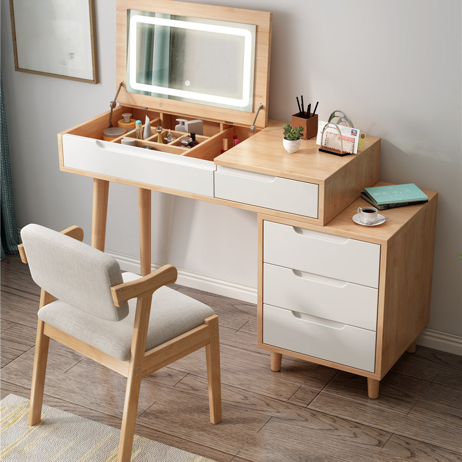 Tavolo da toeletta in legno di gomma moderno con sgabello da 1 mirror tavolo da vanità in legno