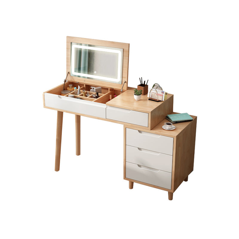 Tavolo da toeletta in legno di gomma moderno con sgabello da 1 mirror tavolo da vanità in legno