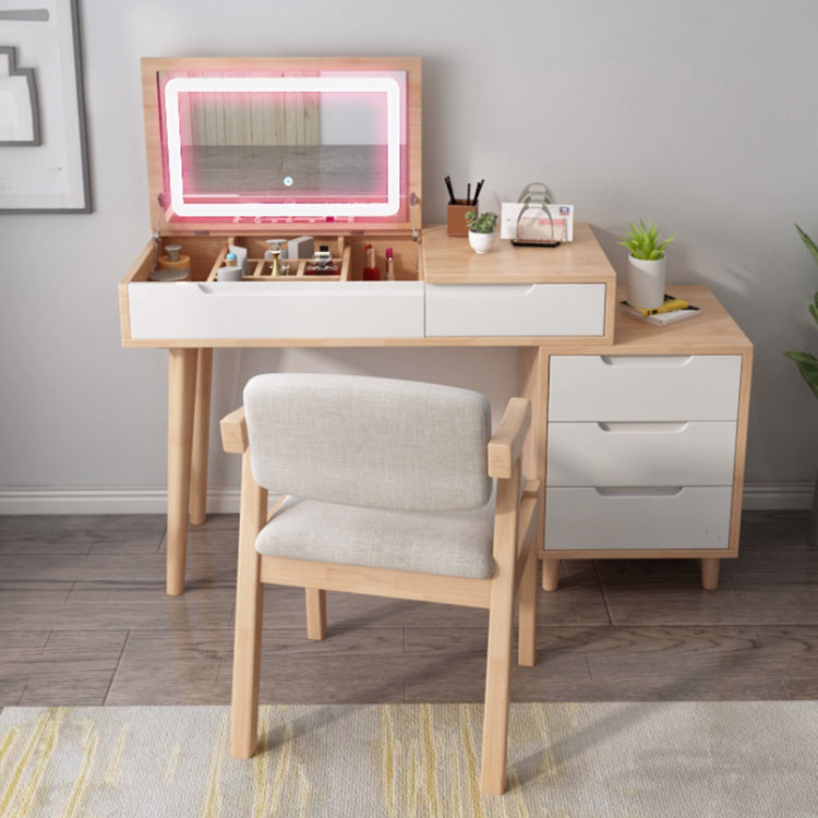 Tavolo da toeletta in legno di gomma moderno con sgabello da 1 mirror tavolo da vanità in legno