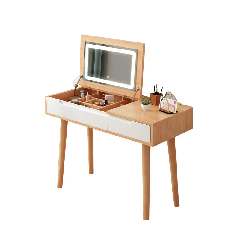 Tavolo da toeletta in legno di gomma moderno con sgabello da 1 mirror tavolo da vanità in legno