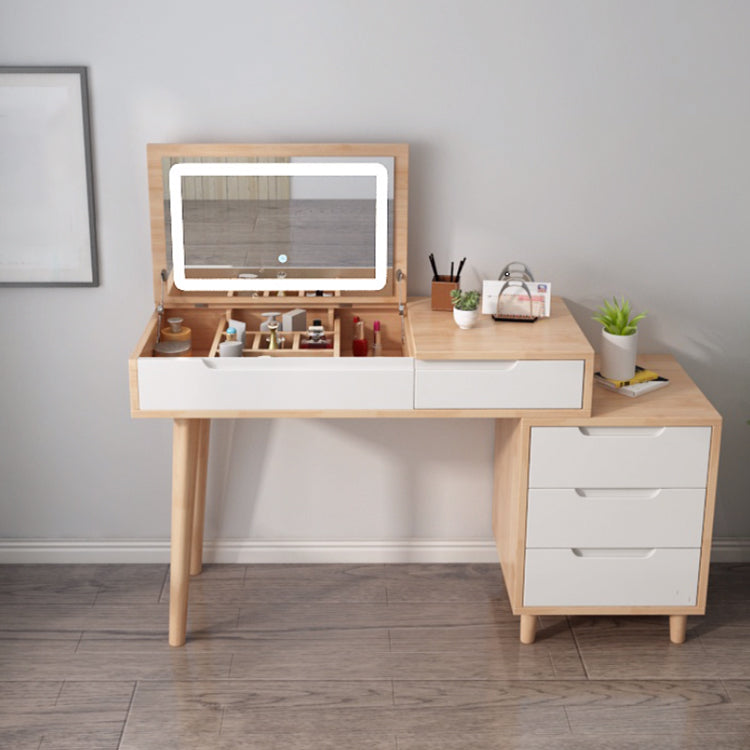 Tavolo da toeletta in legno di gomma moderno con sgabello da 1 mirror tavolo da vanità in legno