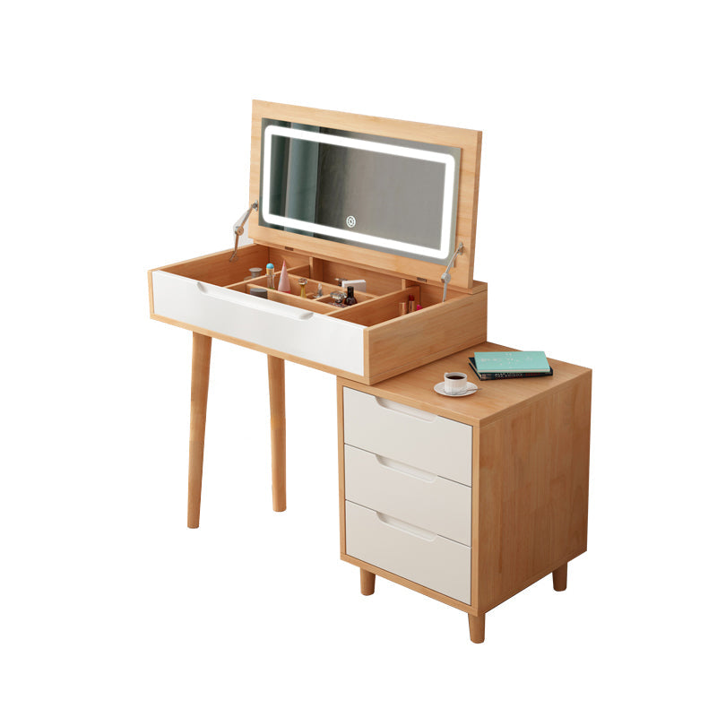 Tavolo da toeletta in legno di gomma moderno con sgabello da 1 mirror tavolo da vanità in legno