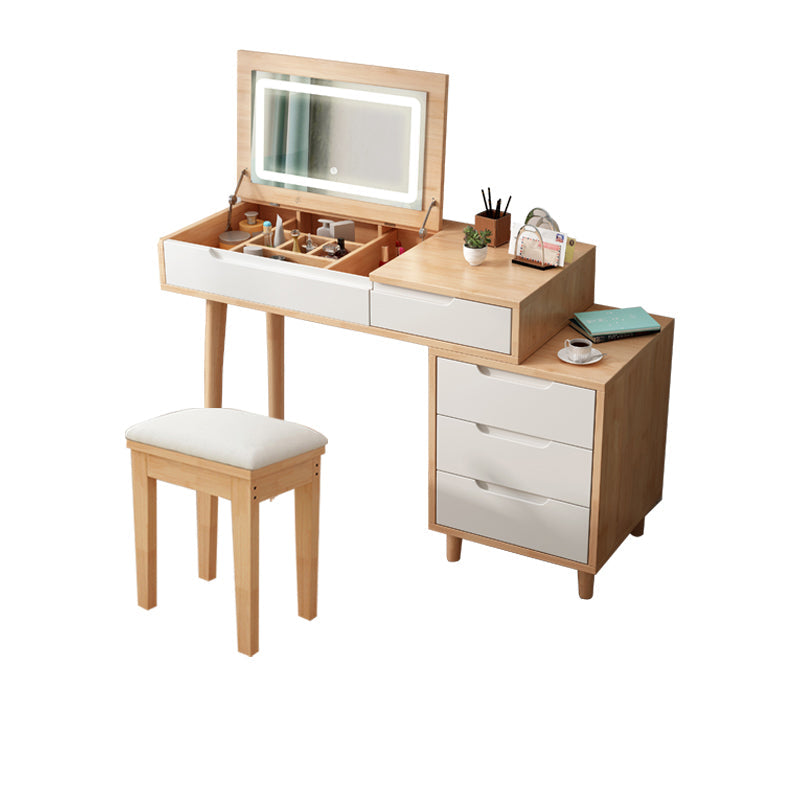 Tavolo da toeletta in legno di gomma moderno con sgabello da 1 mirror tavolo da vanità in legno