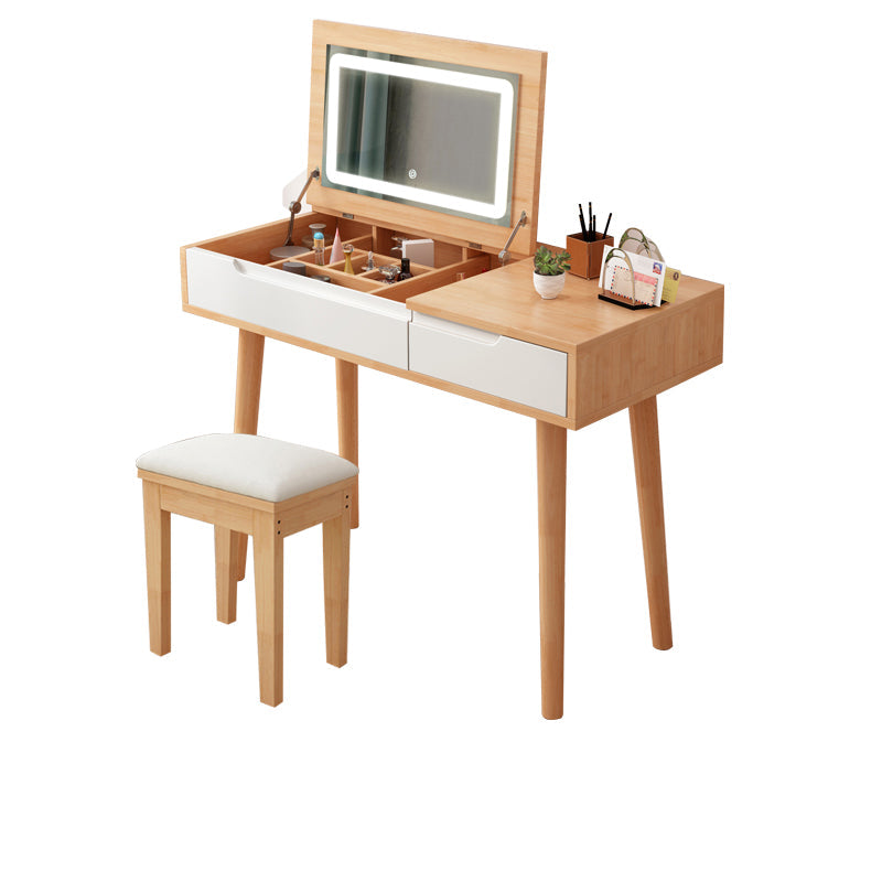 Tavolo da toeletta in legno di gomma moderno con sgabello da 1 mirror tavolo da vanità in legno