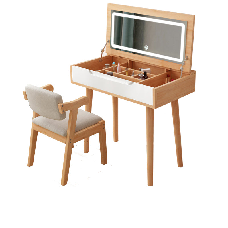 Tavolo da toeletta in legno di gomma moderno con sgabello da 1 mirror tavolo da vanità in legno