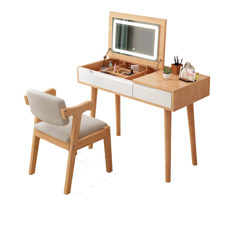 Tavolo da toeletta in legno di gomma moderno con sgabello da 1 mirror tavolo da vanità in legno