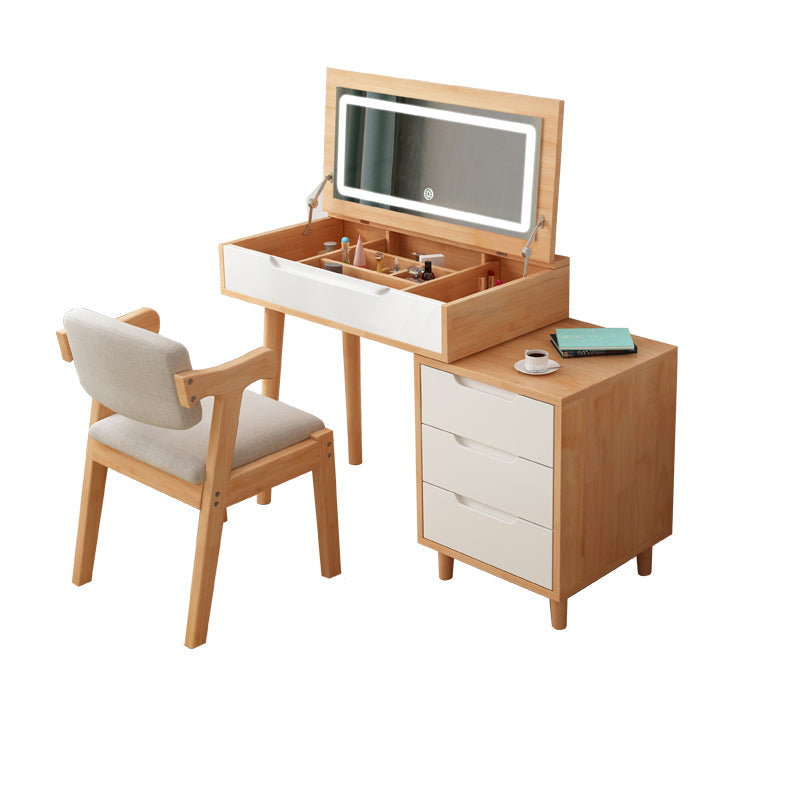 Tavolo da toeletta in legno di gomma moderno con sgabello da 1 mirror tavolo da vanità in legno