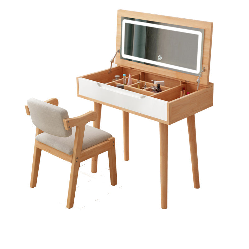 Tavolo da toeletta in legno di gomma moderno con sgabello da 1 mirror tavolo da vanità in legno