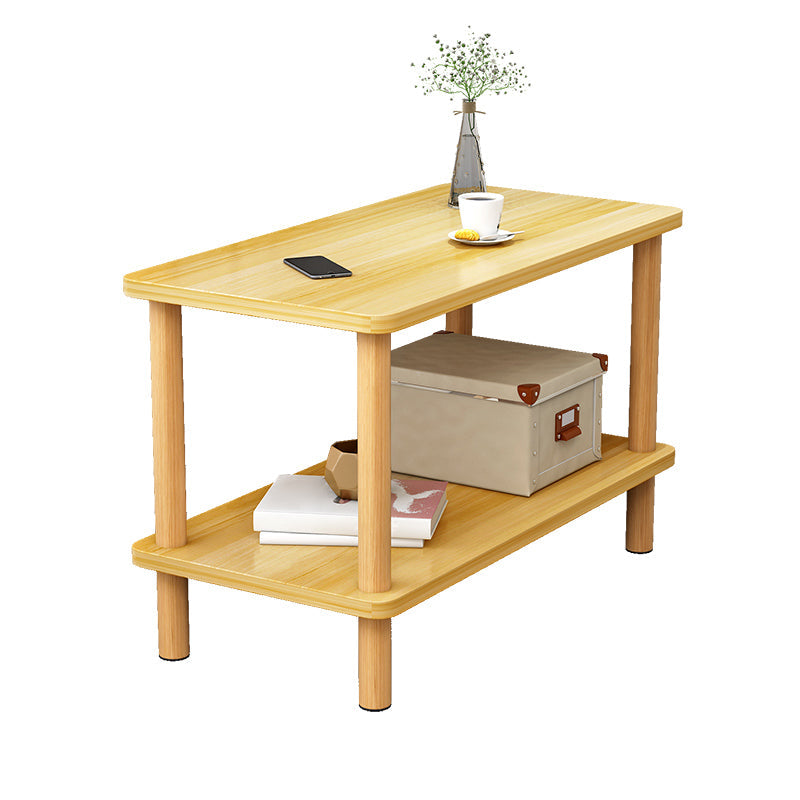 Scandinavian Style Wooden Side Table Double Tier End Table Concrete Sofa Side Accent Table