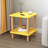 Scandinavian Style Wooden Side Table Double Tier End Table Concrete Sofa Side Accent Table
