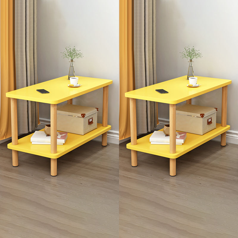 Scandinavian Style Wooden Side Table Double Tier End Table Concrete Sofa Side Accent Table