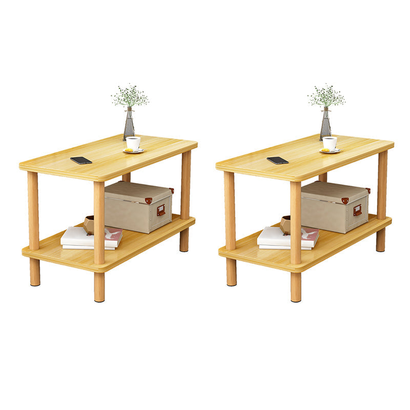 Scandinavian Style Wooden Side Table Double Tier End Table Concrete Sofa Side Accent Table