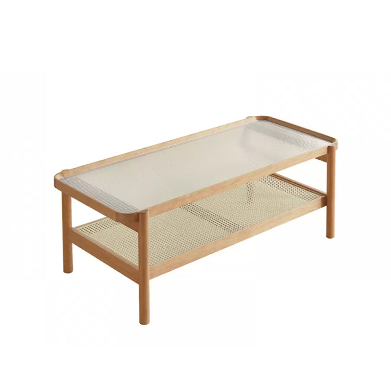 Mesa de esquina de la sala de estar de doble nivel de madera maciza rectangular con mesa de estante