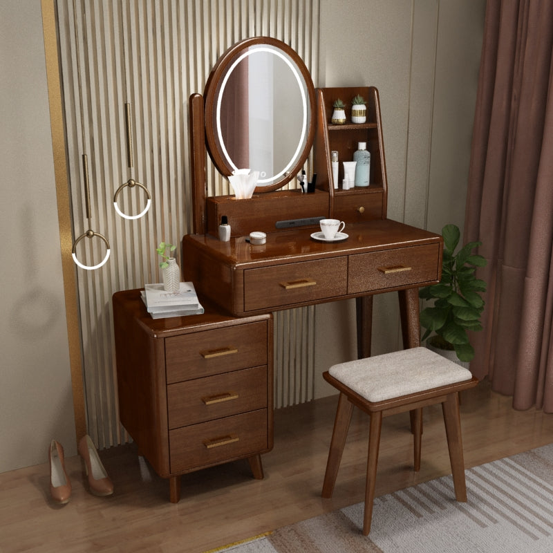 Traditions Dressing Table Cherry Bedroom Lighted Mirror Standing Make-up Vanity Makeup Vanity & Mirror & Stools Walnut 5 Clearhalo 'Bedroom Furniture' 'furn' 'furn_makeup_vanities' 'Furniture' 'Makeup Vanities' 'makeup_vanities' 7094878