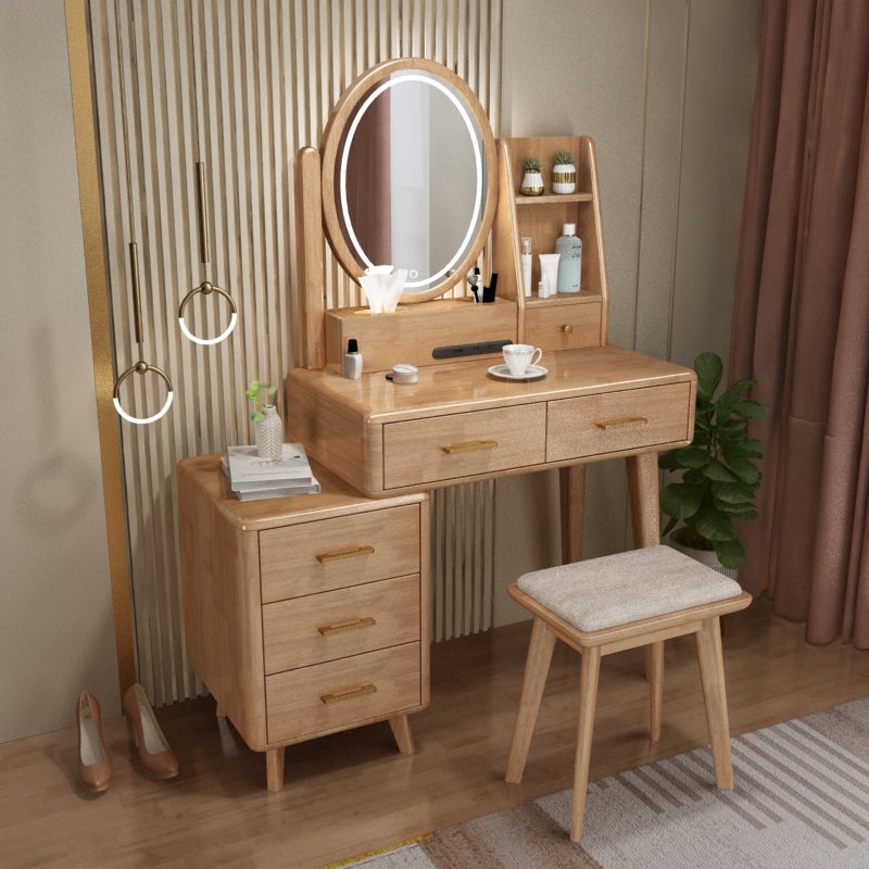 Traditions Dressing Table Cherry Bedroom Lighted Mirror Standing Make-up Vanity Makeup Vanity & Mirror & Stools Natural 5 Clearhalo 'Bedroom Furniture' 'furn' 'furn_makeup_vanities' 'Furniture' 'Makeup Vanities' 'makeup_vanities' 7094882