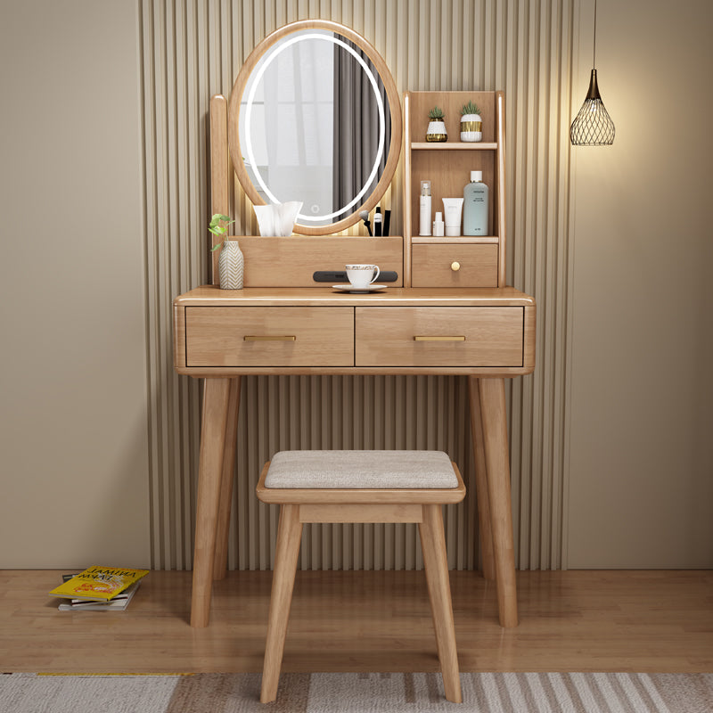 Traditions Dressing Table Cherry Bedroom Lighted Mirror Standing Make-up Vanity Makeup Vanity & Mirror & Stools Natural 2 Clearhalo 'Bedroom Furniture' 'furn' 'furn_makeup_vanities' 'Furniture' 'Makeup Vanities' 'makeup_vanities' 7094895