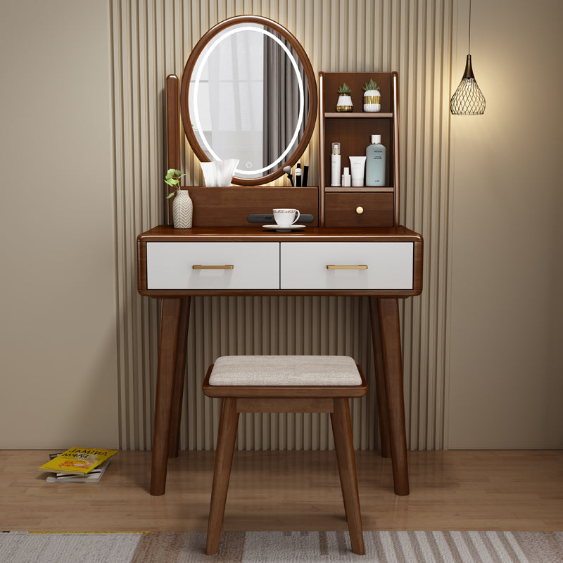 Traditions Dressing Table Cherry Bedroom Lighted Mirror Standing Make-up Vanity Makeup Vanity & Mirror & Stools Walnut White 2 Clearhalo 'Bedroom Furniture' 'furn' 'furn_makeup_vanities' 'Furniture' 'Makeup Vanities' 'makeup_vanities' 7094898