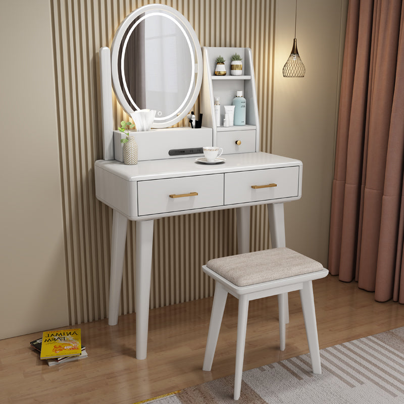 Traditions Dressing Table Cherry Bedroom Lighted Mirror Standing Make-up Vanity Makeup Vanity & Mirror & Stools White 2 Clearhalo 'Bedroom Furniture' 'furn' 'furn_makeup_vanities' 'Furniture' 'Makeup Vanities' 'makeup_vanities' 7094901