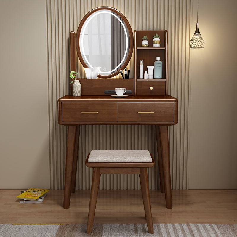Traditions Dressing Table Cherry Bedroom Lighted Mirror Standing Make-up Vanity Makeup Vanity & Mirror & Stools Walnut 2 Clearhalo 'Bedroom Furniture' 'furn' 'furn_makeup_vanities' 'Furniture' 'Makeup Vanities' 'makeup_vanities' 7094903