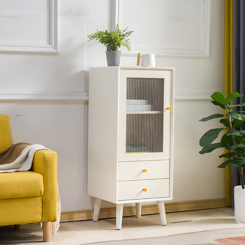 Modern Glass Paned Accent Cabinet 1-Door Solid Wood Chest with 2 Drawers 16.5"L x 16"W x 40"H White-Gold Paulownia Clearhalo 'Cabinets & Chests' 'cabinets_chests' 'furn' 'furn_cabinets_chests' 'Furniture' 'Living Room Furniture' 7094925