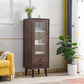 Modern Glass Paned Accent Cabinet 1-Door Solid Wood Chest with 2 Drawers 16.5"L x 16"W x 48"H Walnut+Black Paulownia Clearhalo 'Cabinets & Chests' 'cabinets_chests' 'furn' 'furn_cabinets_chests' 'Furniture' 'Living Room Furniture' 7094932