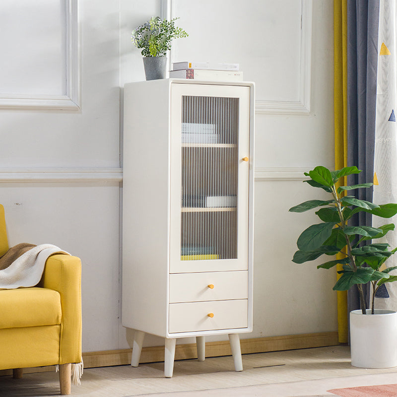 Modern Glass Paned Accent Cabinet 1-Door Solid Wood Chest with 2 Drawers 16.5"L x 16"W x 48"H White-Gold Paulownia Clearhalo 'Cabinets & Chests' 'cabinets_chests' 'furn' 'furn_cabinets_chests' 'Furniture' 'Living Room Furniture' 7094937