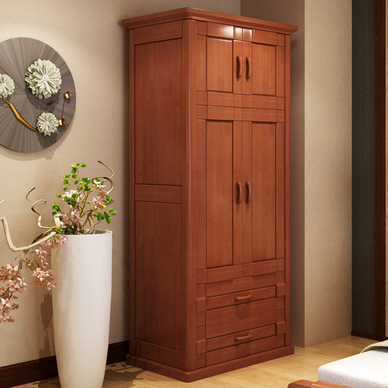 Modern Wardrobe Armoire Solid Wood Wardrobe Cabinet with Doors and Drawer