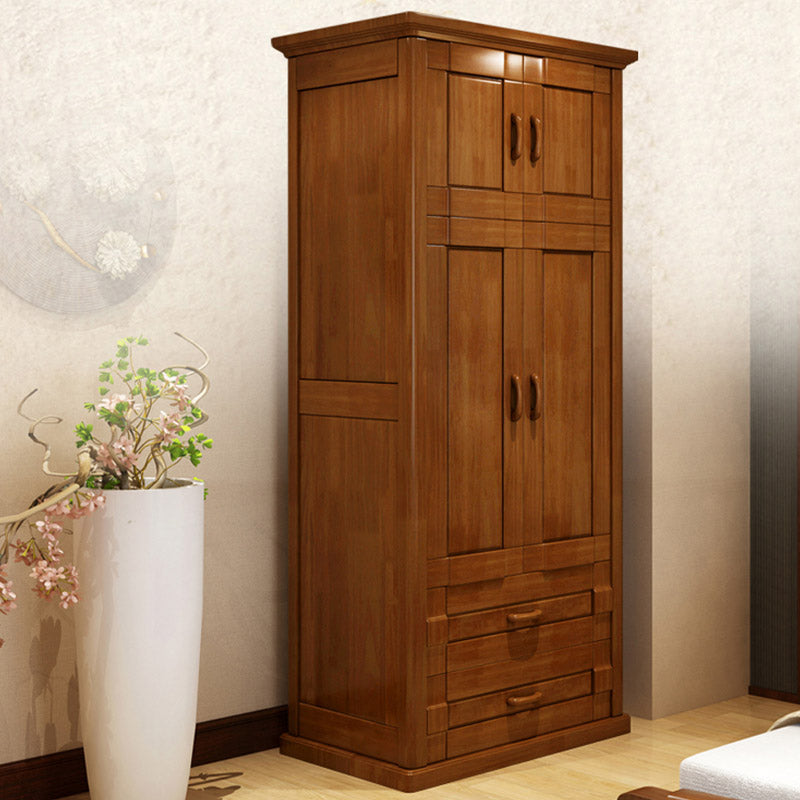 Modern Wardrobe Armoire Solid Wood Wardrobe Cabinet with Doors and Drawer