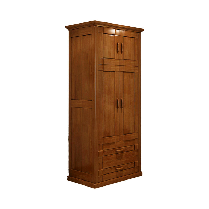 Modern Wardrobe Armoire Solid Wood Wardrobe Cabinet with Doors and Drawer