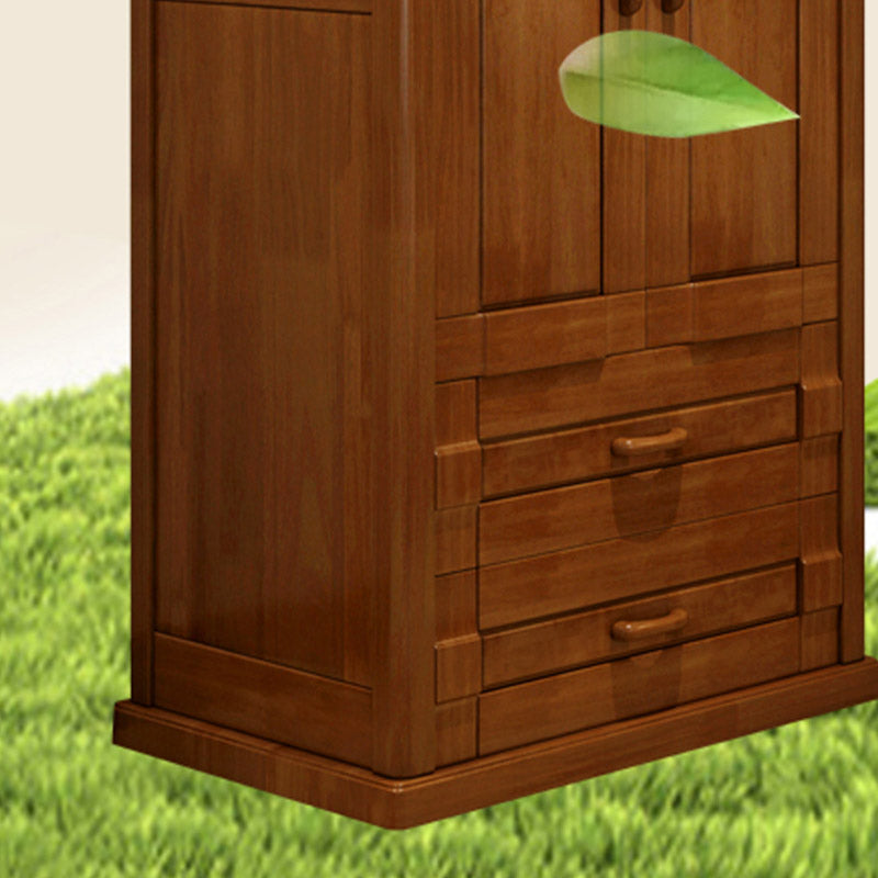 Modern Wardrobe Armoire Solid Wood Wardrobe Cabinet with Doors and Drawer