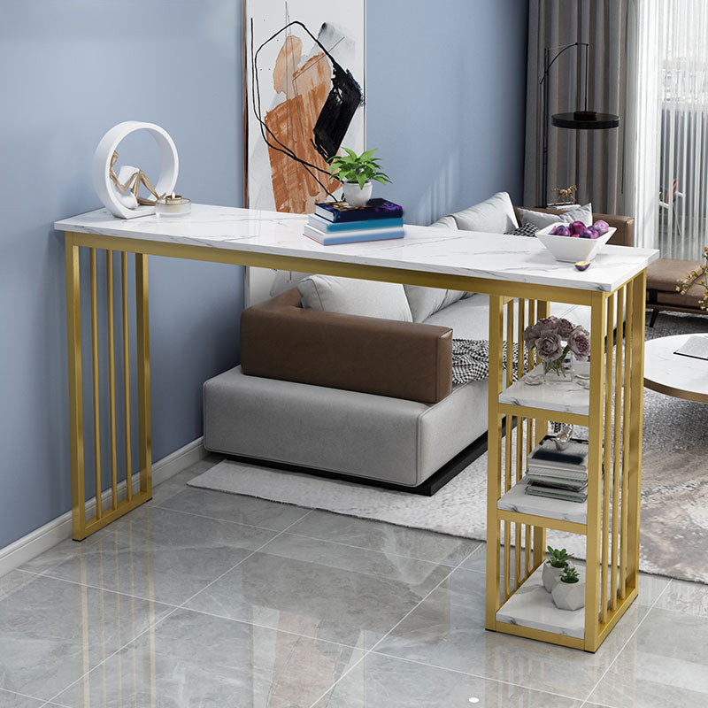 Modern Style Bistro Bar Table Rectangle Gold Frame Bar Table White Without Chairs Clearhalo 'Bar Furniture' 'Bar Tables' 'bar_tables' 'furn' 'furn_bar_tables' 'Furniture' 'Kitchen & Dining Furniture' 7095734