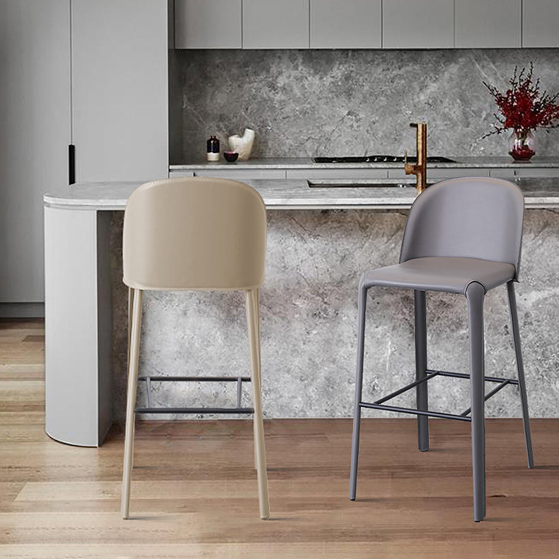 Faux Leather Dining Stools Low Back Bucket Bar Stools with Metal Base