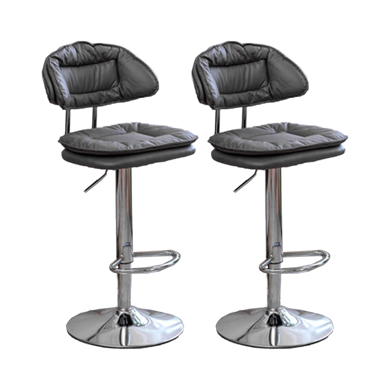 Adjustable Armless Swivel Barstools Upholstered Indoor Bar Stool Grey Chrome 2 Piece Set Clearhalo 'Bar Furniture' 'Bar Stools' 'bar_stools' 'furn' 'furn_bar_stools' 'Furniture' 'Kitchen & Dining Furniture' 7096757