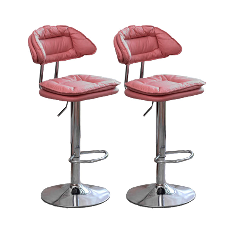 Adjustable Armless Swivel Barstools Upholstered Indoor Bar Stool Pink Chrome 2 Piece Set Clearhalo 'Bar Furniture' 'Bar Stools' 'bar_stools' 'furn' 'furn_bar_stools' 'Furniture' 'Kitchen & Dining Furniture' 7096767