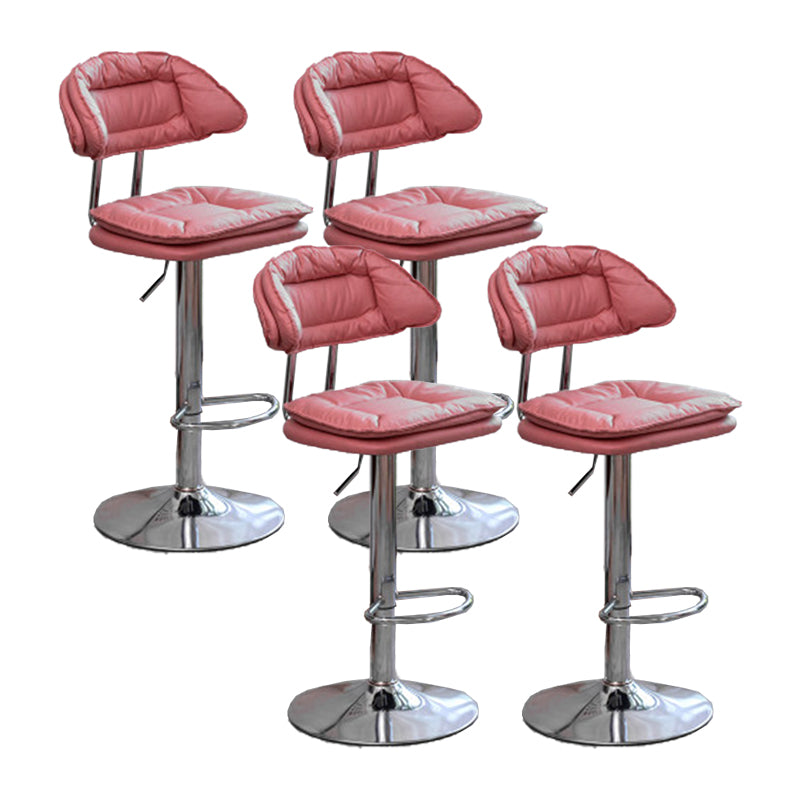 Adjustable Armless Swivel Barstools Upholstered Indoor Bar Stool Pink Chrome 4 Piece Set Clearhalo 'Bar Furniture' 'Bar Stools' 'bar_stools' 'furn' 'furn_bar_stools' 'Furniture' 'Kitchen & Dining Furniture' 7096768