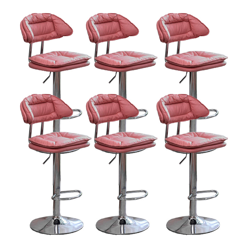 Adjustable Armless Swivel Barstools Upholstered Indoor Bar Stool Pink Chrome 6 Piece Set Clearhalo 'Bar Furniture' 'Bar Stools' 'bar_stools' 'furn' 'furn_bar_stools' 'Furniture' 'Kitchen & Dining Furniture' 7096769