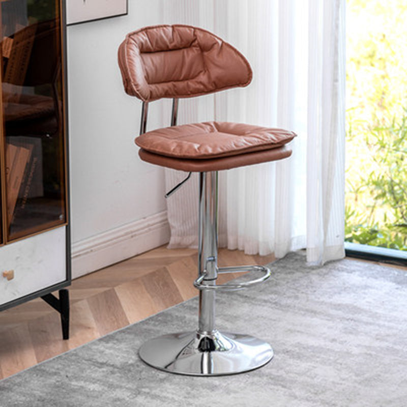 Adjustable Armless Swivel Barstools Upholstered Indoor Bar Stool Brown Chrome 1 Piece Clearhalo 'Bar Furniture' 'Bar Stools' 'bar_stools' 'furn' 'furn_bar_stools' 'Furniture' 'Kitchen & Dining Furniture' 7096776