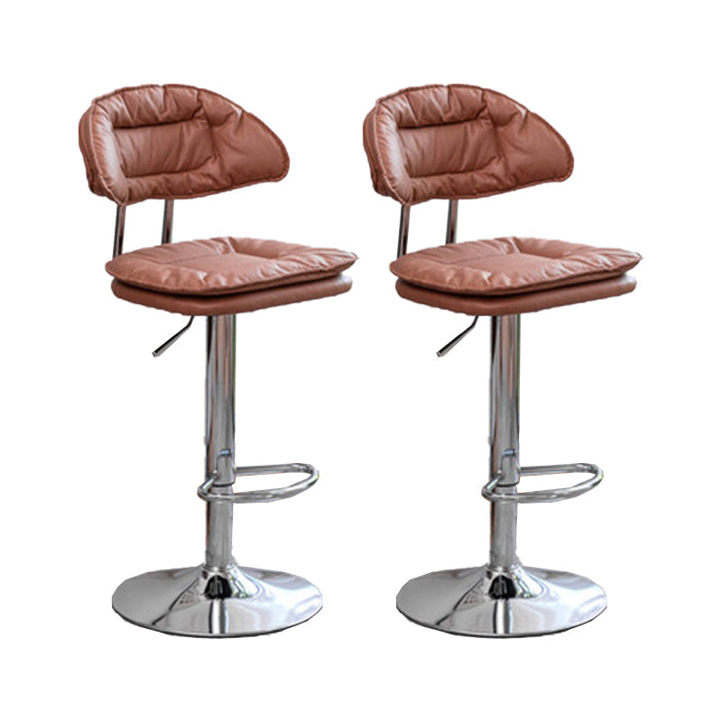 Adjustable Armless Swivel Barstools Upholstered Indoor Bar Stool Brown Chrome 2 Piece Set Clearhalo 'Bar Furniture' 'Bar Stools' 'bar_stools' 'furn' 'furn_bar_stools' 'Furniture' 'Kitchen & Dining Furniture' 7096777