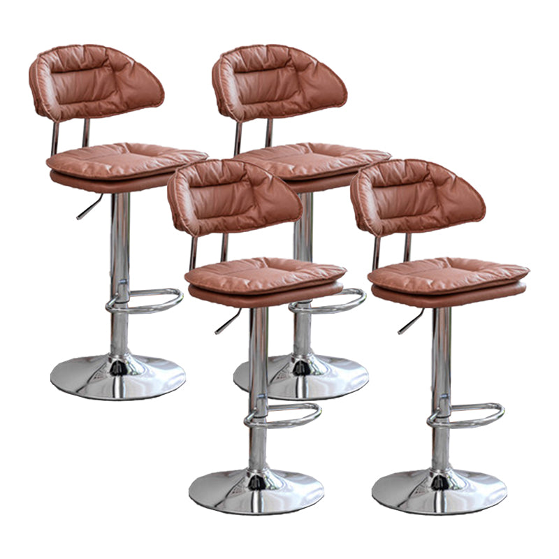 Adjustable Armless Swivel Barstools Upholstered Indoor Bar Stool Brown Chrome 4 Piece Set Clearhalo 'Bar Furniture' 'Bar Stools' 'bar_stools' 'furn' 'furn_bar_stools' 'Furniture' 'Kitchen & Dining Furniture' 7096778