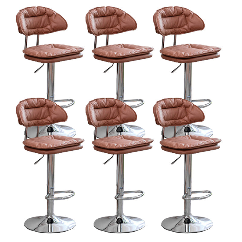 Adjustable Armless Swivel Barstools Upholstered Indoor Bar Stool Brown Chrome 6 Piece Set Clearhalo 'Bar Furniture' 'Bar Stools' 'bar_stools' 'furn' 'furn_bar_stools' 'Furniture' 'Kitchen & Dining Furniture' 7096779