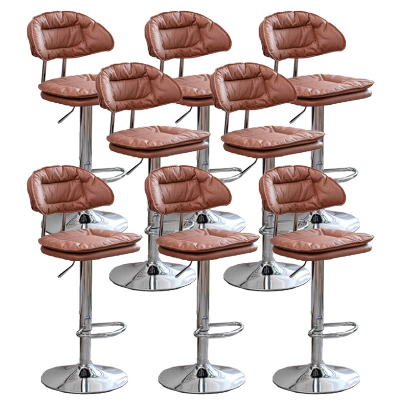 Adjustable Armless Swivel Barstools Upholstered Indoor Bar Stool Brown Chrome 8 Piece Set Clearhalo 'Bar Furniture' 'Bar Stools' 'bar_stools' 'furn' 'furn_bar_stools' 'Furniture' 'Kitchen & Dining Furniture' 7096780