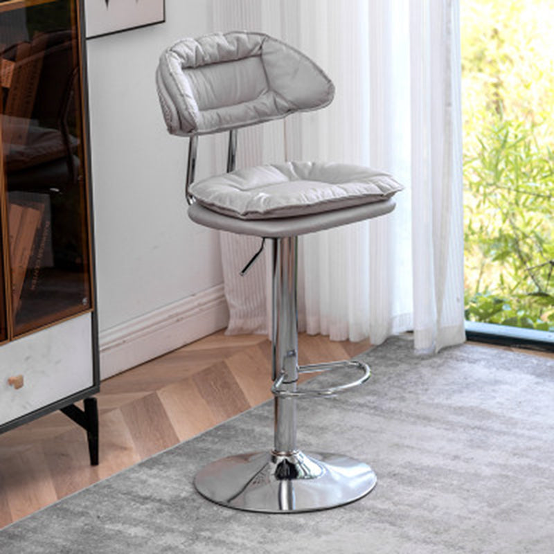 Adjustable Armless Swivel Barstools Upholstered Indoor Bar Stool Gray-White Chrome 1 Piece Clearhalo 'Bar Furniture' 'Bar Stools' 'bar_stools' 'furn' 'furn_bar_stools' 'Furniture' 'Kitchen & Dining Furniture' 7096786