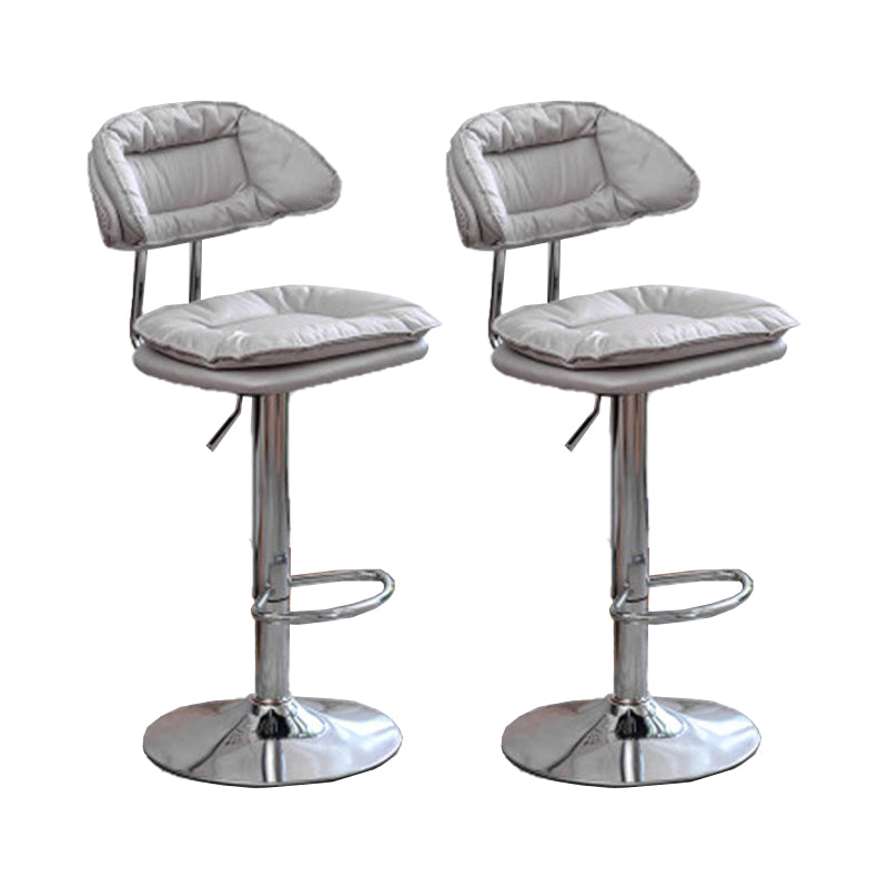 Adjustable Armless Swivel Barstools Upholstered Indoor Bar Stool Gray-White Chrome 2 Piece Set Clearhalo 'Bar Furniture' 'Bar Stools' 'bar_stools' 'furn' 'furn_bar_stools' 'Furniture' 'Kitchen & Dining Furniture' 7096787