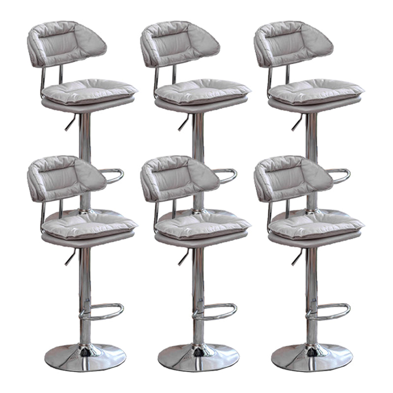 Adjustable Armless Swivel Barstools Upholstered Indoor Bar Stool Gray-White Chrome 6 Piece Set Clearhalo 'Bar Furniture' 'Bar Stools' 'bar_stools' 'furn' 'furn_bar_stools' 'Furniture' 'Kitchen & Dining Furniture' 7096789