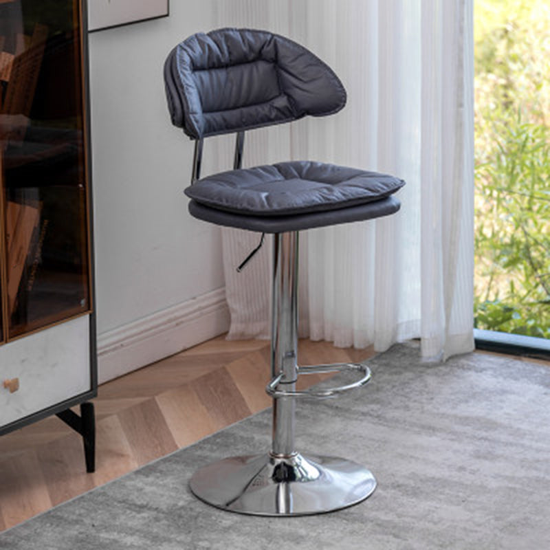 Adjustable Armless Swivel Barstools Upholstered Indoor Bar Stool Dark Blue Chrome 1 Piece Clearhalo 'Bar Furniture' 'Bar Stools' 'bar_stools' 'furn' 'furn_bar_stools' 'Furniture' 'Kitchen & Dining Furniture' 7096796